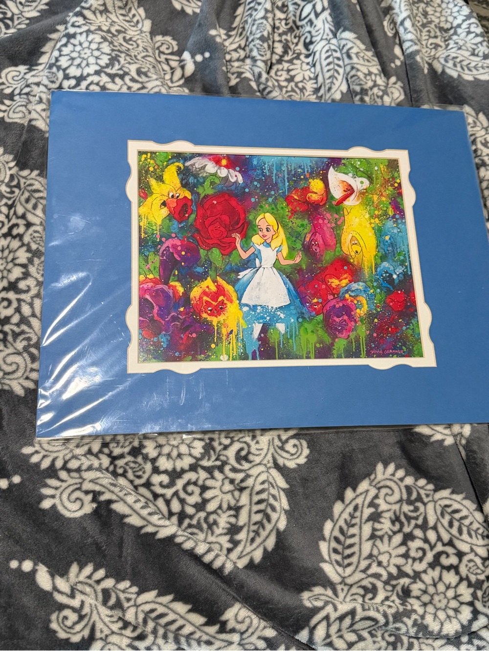 Blue Framed Colorful Alice Illustration Print from Disney parks
